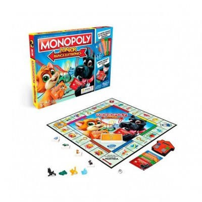 Jogo Monopoly Junior com tabuleiro, peças e caixa colorida