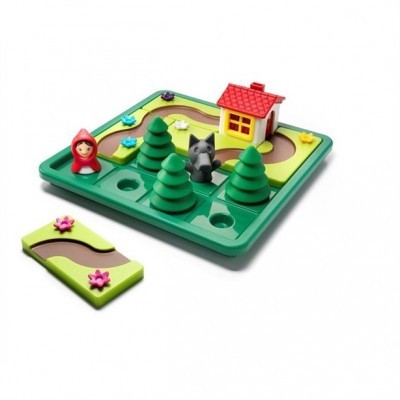 Jogo de tabuleiro infantil com peças plásticas coloridas, incluindo árvores, figuras e casa