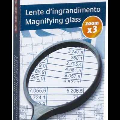 Embalagem de lente de aumento ARDA com lupa preta sobre tabela numérica