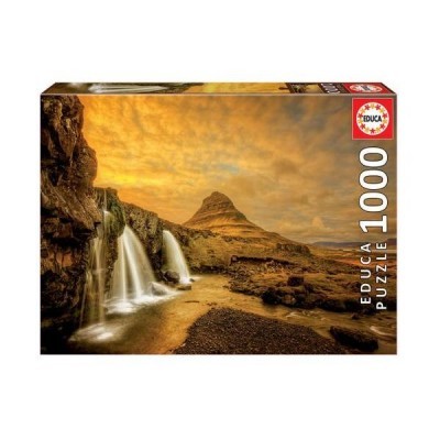 Puzzle EDUCA 1000 peças com imagem de cachoeira e montanha ao pôr-do-sol