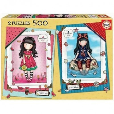 Caixa de puzzles com 2 jogos de 500 peças ilustrando personagens femininas estilo boneca