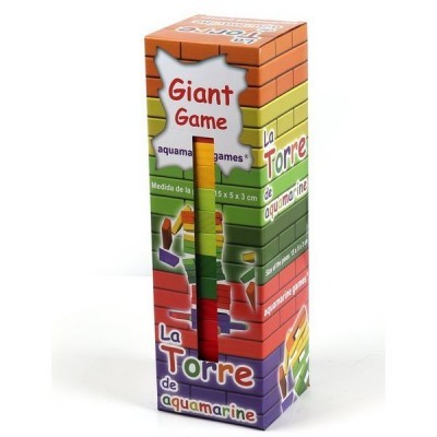 Embalagem colorida de jogo gigante La Torre de aquamarine com blocos de madeira em várias cores
