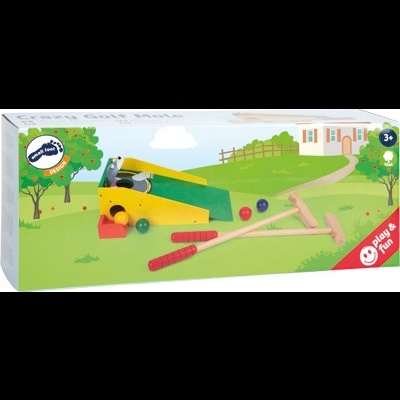 Conjunto de mini-golfe infantil em caixa com tacos e bolas coloridas