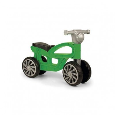 Brinquedo veiculo infantil verde com quatro rodas grandes e volante cinzento