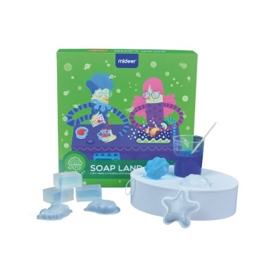 Kit para fazer sabonetes Mideer com moldes e líquidos azuis