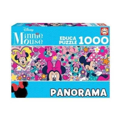 Caixa de puzzle Disney Minnie Mouse com 1000 peças e design colorido.