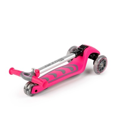 Trotinete infantil dobrável cor-de-rosa com rodas transparentes