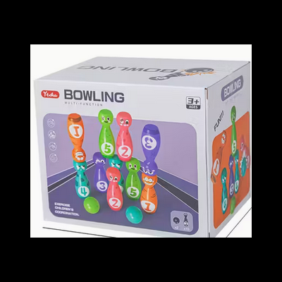 Conjunto de bowling colorido para crianças em embalagem branca