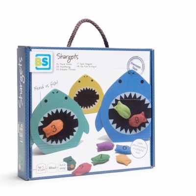Embalagem do brinquedo Shargets com tubarões e peixes de tecido coloridos