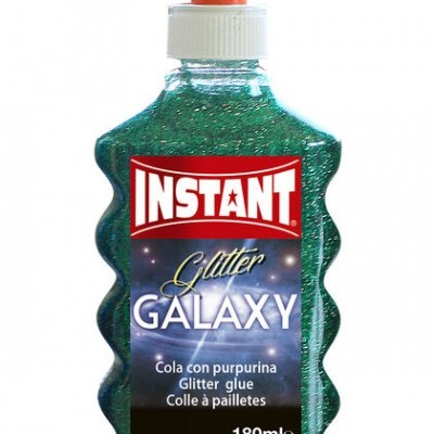 Frasco verde de cola com purpurina Glitter Galaxy da INSTANT com tampa aplicadora laranja