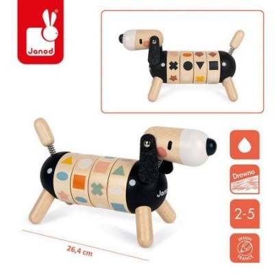 Brinquedo de madeira Janod em forma de cachorro com cilindros giratórios coloridos