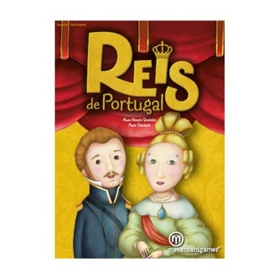 Capa do jogo de tabuleiro Reis de Portugal com ilustração de personagens reais históricos