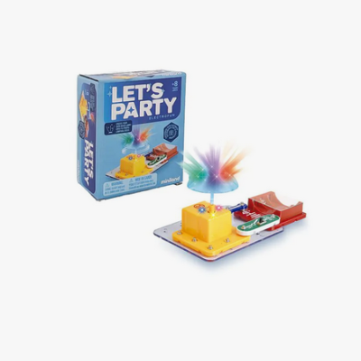 Jogo educativo LetS Party Electrofún com placa eletrónica e luzes coloridas, embalagem azul.