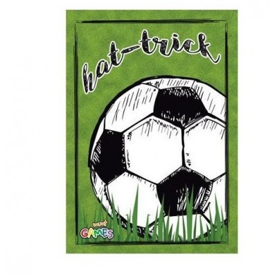 Cartão verde com bola de futebol desenhada e texto hat-trick