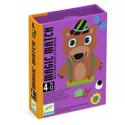 Jogo 'MAGIC MATCH' com ilustração de urso em embalagem roxa