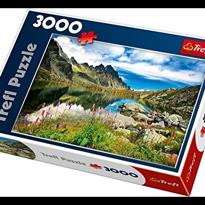 Caixa de puzzle da Trefl com imagem de paisagem de montanhas e lago