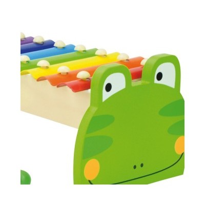 Xilofone infantil colorido com painel frontal em forma de rã verde