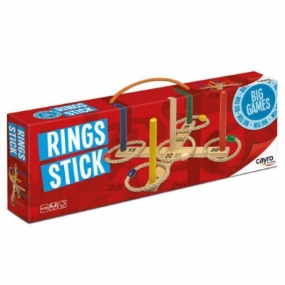 Caixa vermelha de jogo RINGS STICK com argolas coloridas em madeira