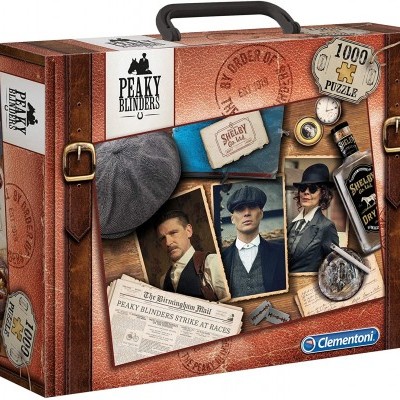 Mala temática Peaky Blinders com imagens e objetos da série