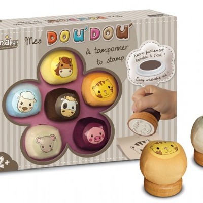 Caixa de carimbos de madeira com faces de animais para crianças maiores de 2 anos