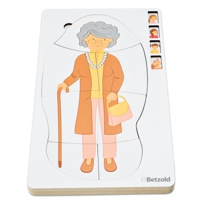 Puzzle infantil de madeira com mulher idosa e logo Betzold