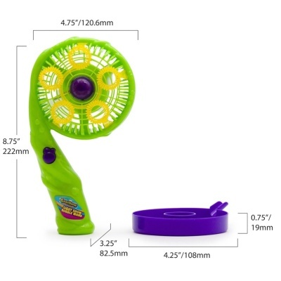 Ventoinha portátil manual verde com botão roxo e base circular roxa