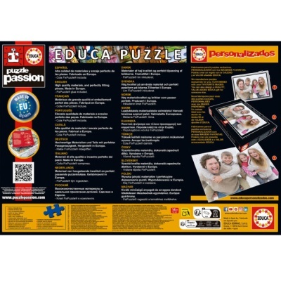 Embalagem colorida do puzzle Educa Puzzle com texto multilíngue e logótipos