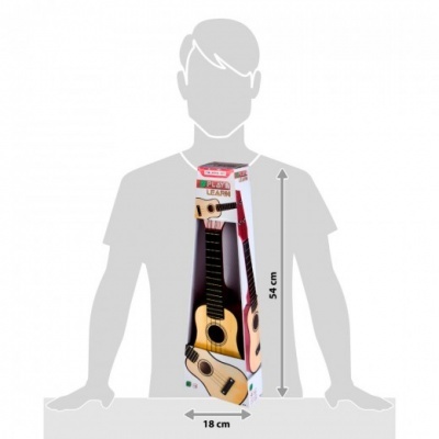 Mini guitarra acústica de madeira com embalagem retangular preta e branca