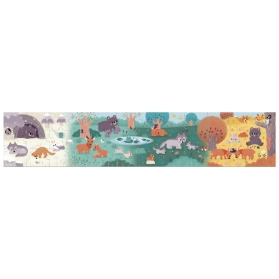 Adesivo panorâmico com ilustrações de animais selvagens e ambientes naturais