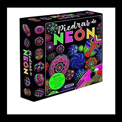 Embalagem do produto Piedras de NEÓN com pedras decorativas coloridas