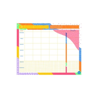 Quadro semanal de papel colorido para planeamento com dias da semana e espaço para notas