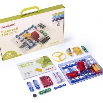 Kit educativo Miniland Electrokit 198 com peças eletrónicas e caixa