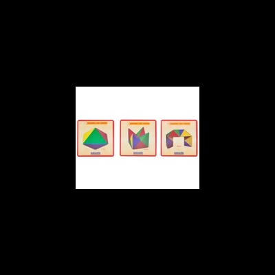 Conjuntos de puzzles geométricos coloridos em madeira com várias formas