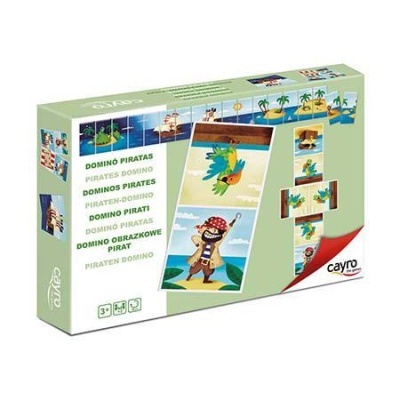 Jogo de dominó de piratas da Cayro com peças ilustradas e embalagem verde clara