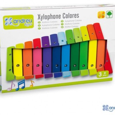Xilofone de madeira colorido na caixa de venda