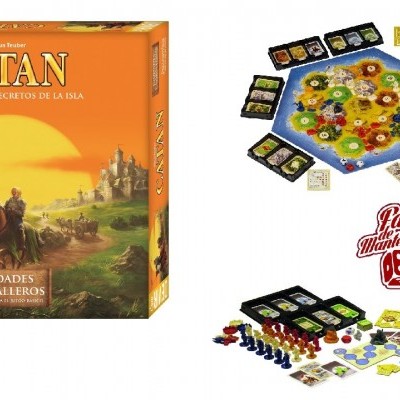 Jogo de tabuleiro Catan Ciudades y Caballeros com caixa laranja, tabuleiro e peças coloridas