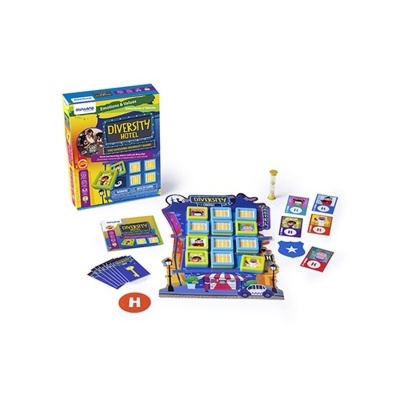 Jogo de tabuleiro Diversity Hotel com cartas, cronómetro e embalagem colorida