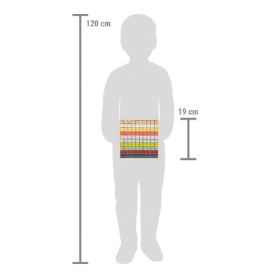 Blocos de madeira coloridos organizados em linhas e colunas