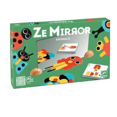 Jogo infantil Ze Mirror Animals com espelho, animais coloridos e colheres de madeira