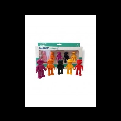 Sete bonecos coloridos de plástico e embalagem IMANIX FRIENDS