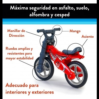 Bicicleta de equilíbrio vermelha com assento e manillar pretos