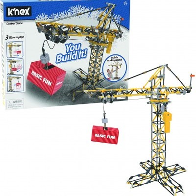 Conjunto K'NEX Control Crane com guindaste amarelo e caixa vermelha 'BASIC FUN'