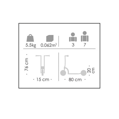 Esquema de dimensões e características do trotinete