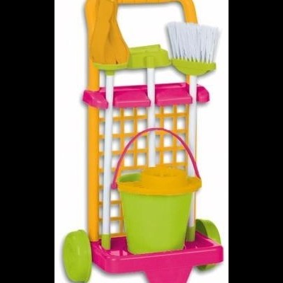 Carrinho de brinquedo de limpeza com balde, pá e vassoura coloridos