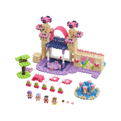 Conjunto de blocos de construção de casa de bonecas colorida com figuras e acessórios