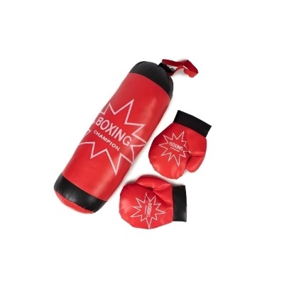 Saco de pancadas vermelho com luvas de boxe vermelhas e pretas