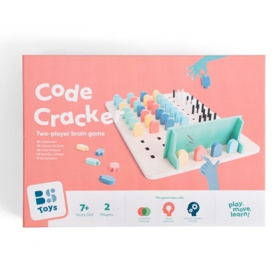 Jogo de tabuleiro Code Cracker com peças coloridas e caixa cor salmão