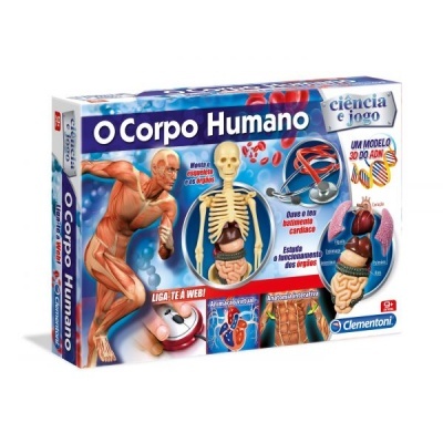 Caixa de brinquedo educativo O Corpo Humano com modelo anatómico 3D e imagens do corpo humano