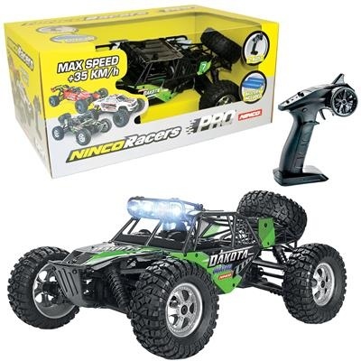 Carro radiocontrolado Ninco Racer PRO modelo Dakota verde e preto com rodas grandes e comando à distância