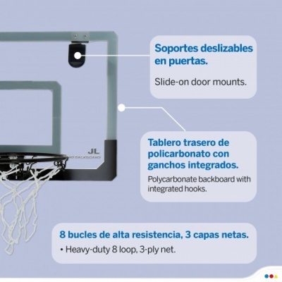 Quadro de basquetebol com suporte, tabuleiro de policarbonato e rede resistente